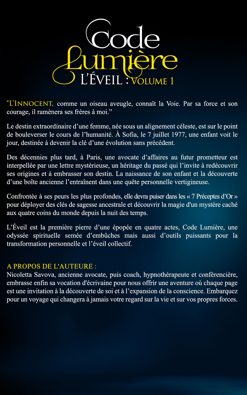 Couverture du roman initiatique spirituel Code Lumière Tome 1 L’Éveil par Nicoletta Savova