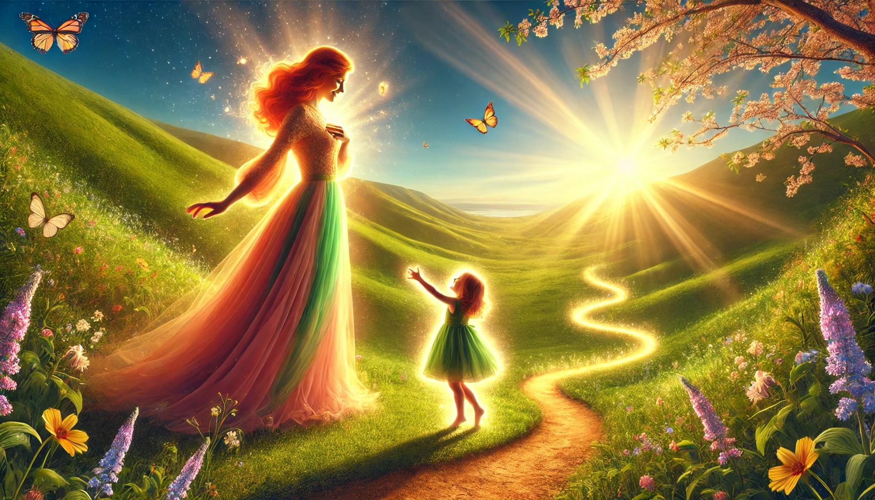 Jeune femme lumineuse qui rencontre son enfant intérieur - ateliers Recré ta vie Nicoletta Savova