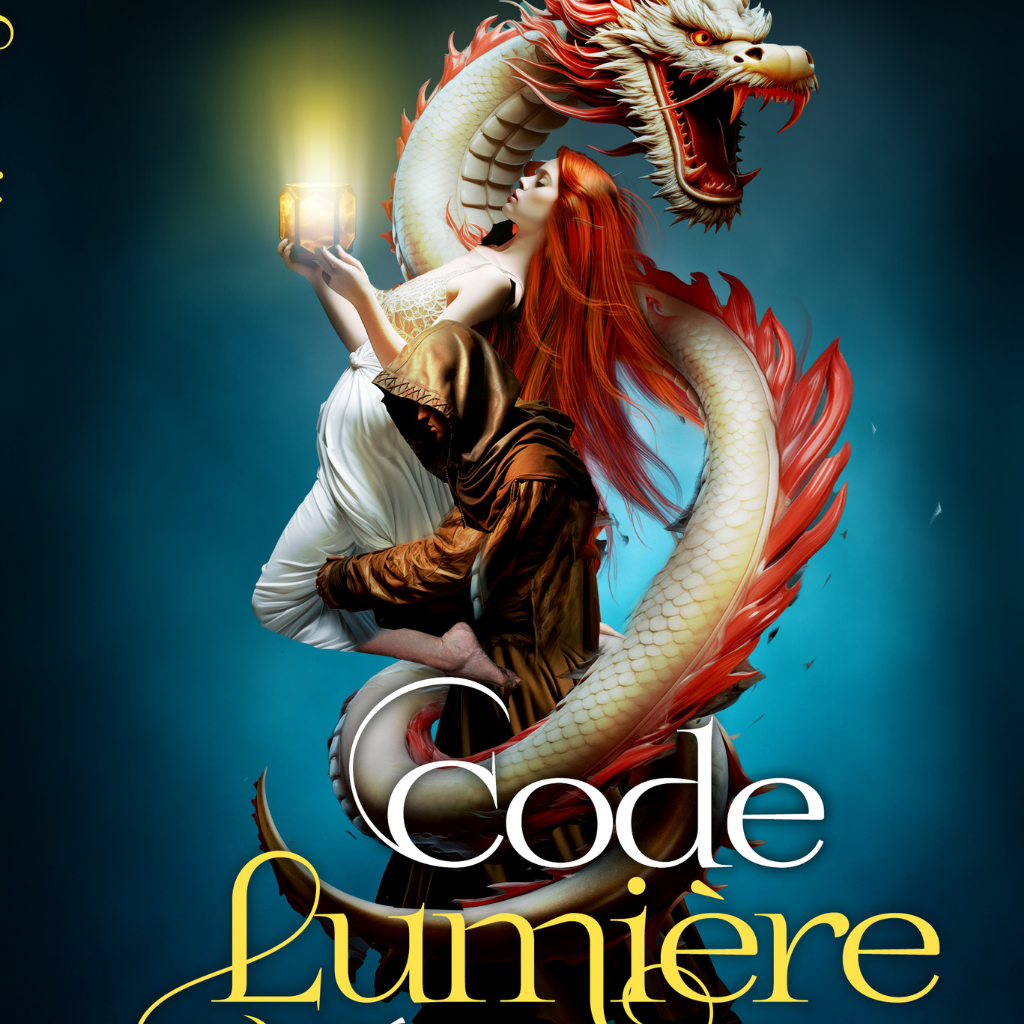 Roman initiatique spirituel Code Lumière – héroïne face au dragon symbolisant la transformation intérieure