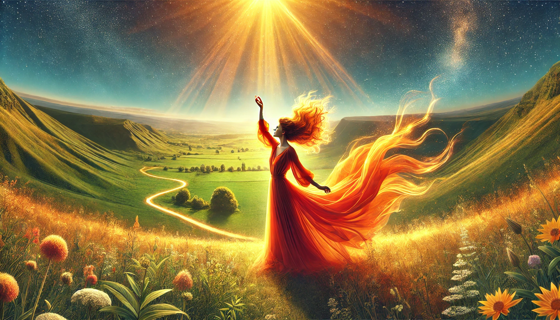 Femme lumineuse dans un paysage symbolique – Hypnose archétypale Nicoletta Savova
